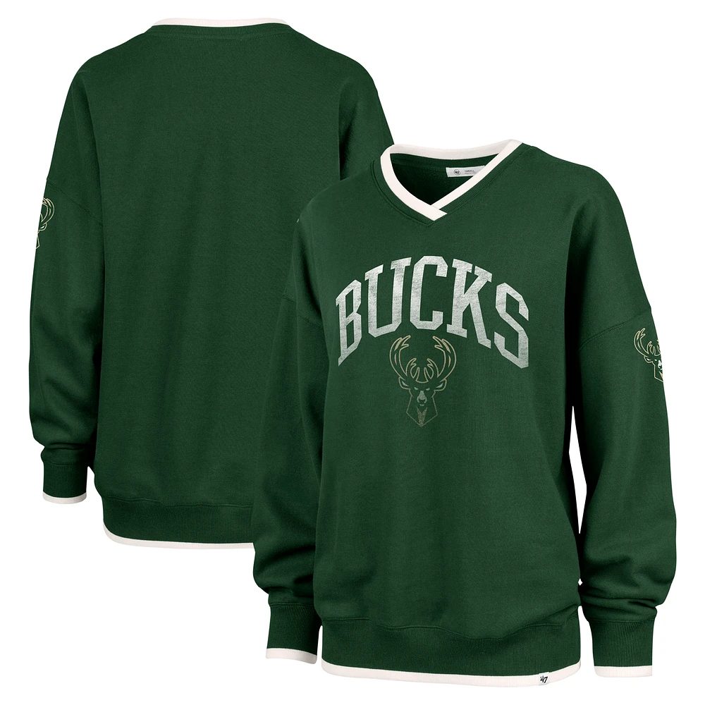 Women's '47 Hunter Green Milwaukee Bucks Rise Wax Pack Daze '80s Oversize Pullover Sweatshirt