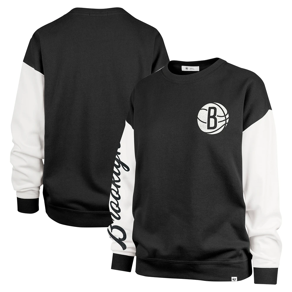 Women's '47 Black Brooklyn Nets Rise Andie Oversized Pullover Sweatshirt