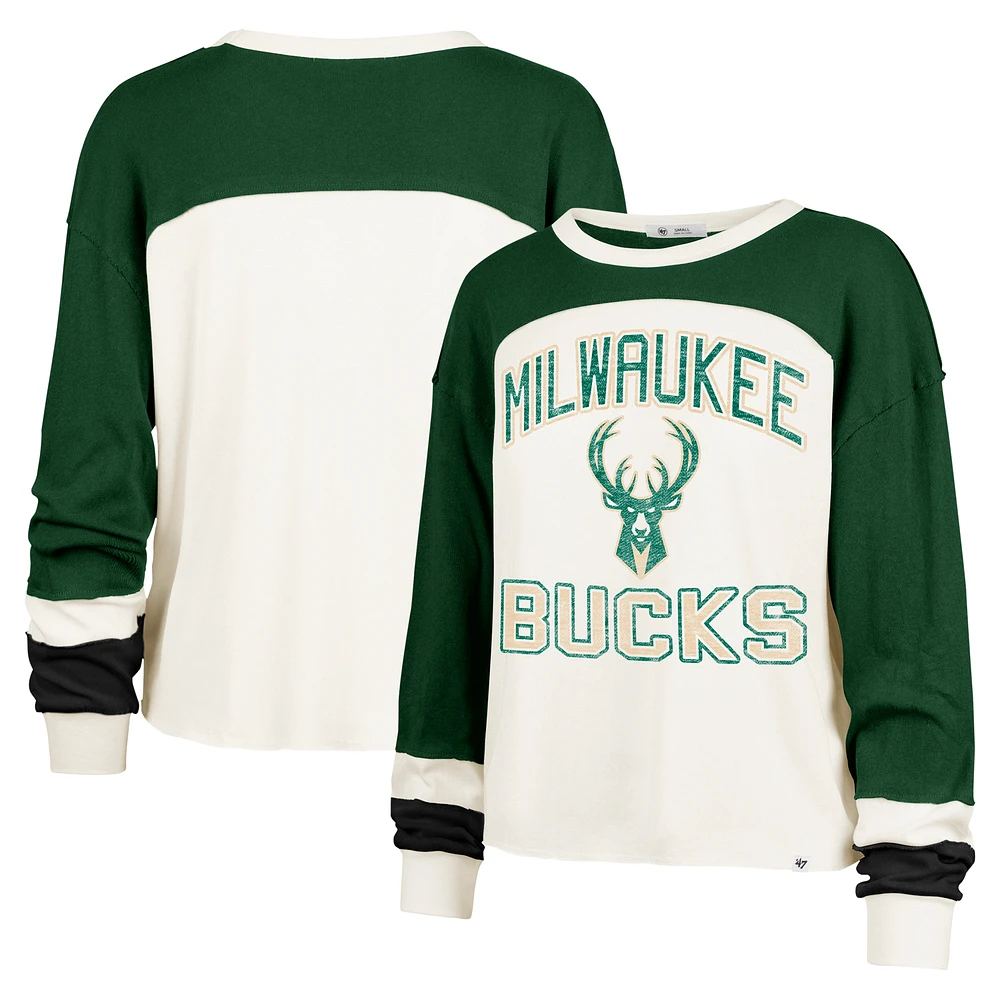 Women's '47 Cream Milwaukee Bucks Curve Raglan Long Sleeve T-Shirt