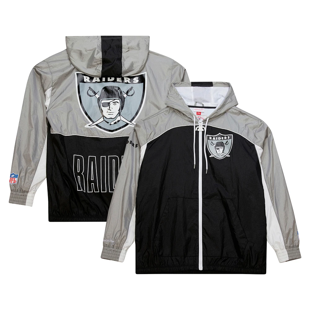 Men's Mitchell & Ness Black/Silver Oakland Raiders Big Shot Premium Full-Zip Windbreaker