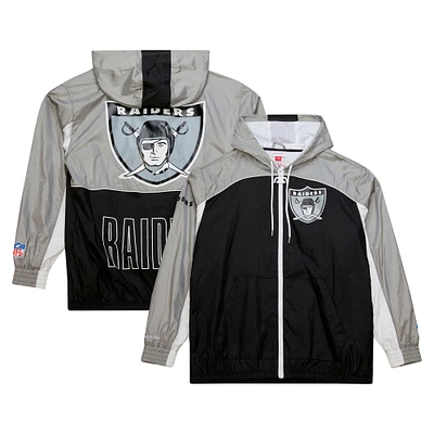 Men's Mitchell & Ness Black/Silver Oakland Raiders Big Shot Premium Full-Zip Windbreaker