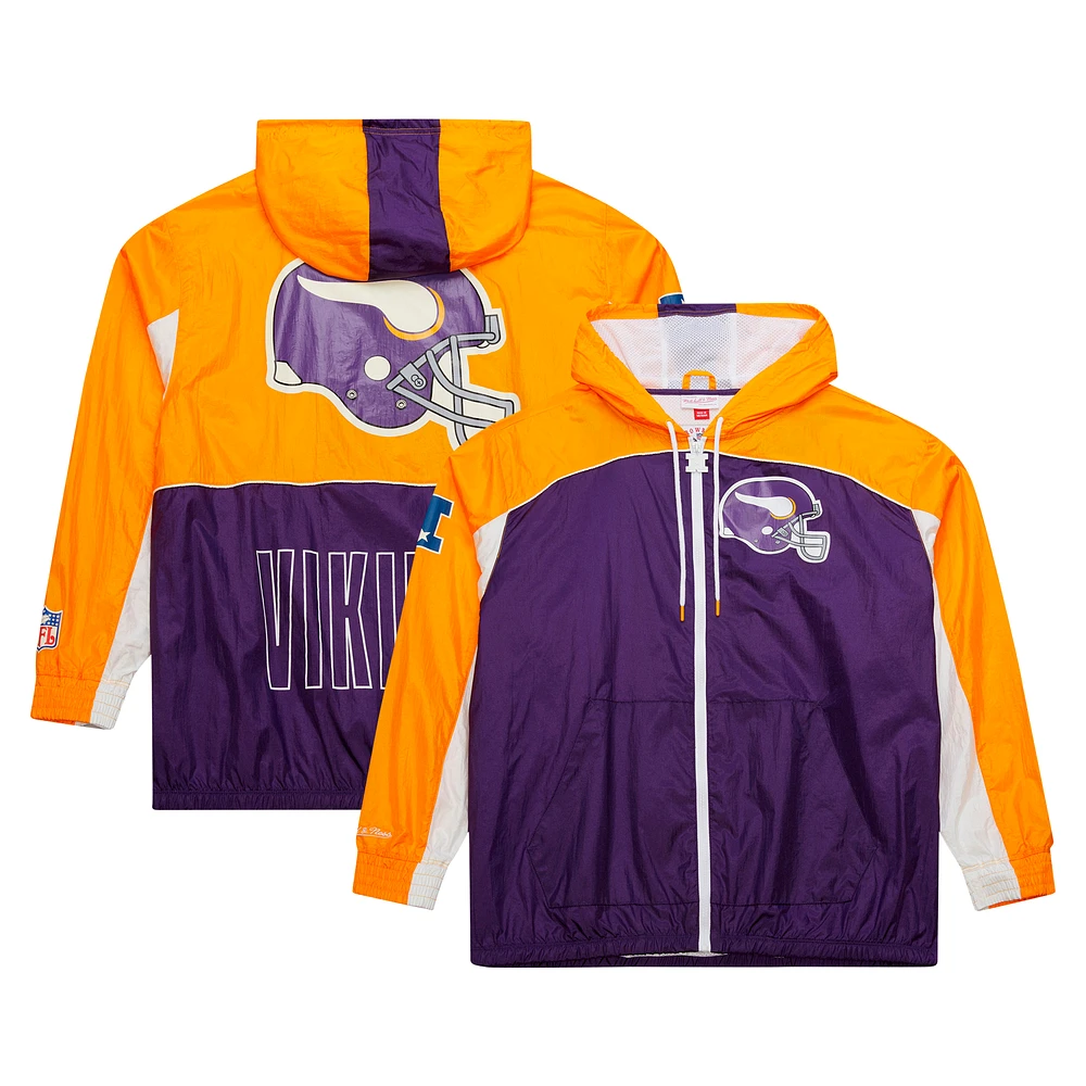 Men's Mitchell & Ness Purple/Gold Minnesota Vikings Big Shot Premium Full-Zip Windbreaker