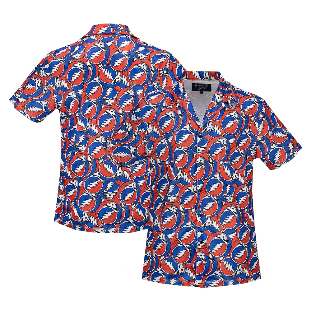 Men's Section 119 Red The Grateful Dead Stealie All-Over Mesh Button-Up Shirt