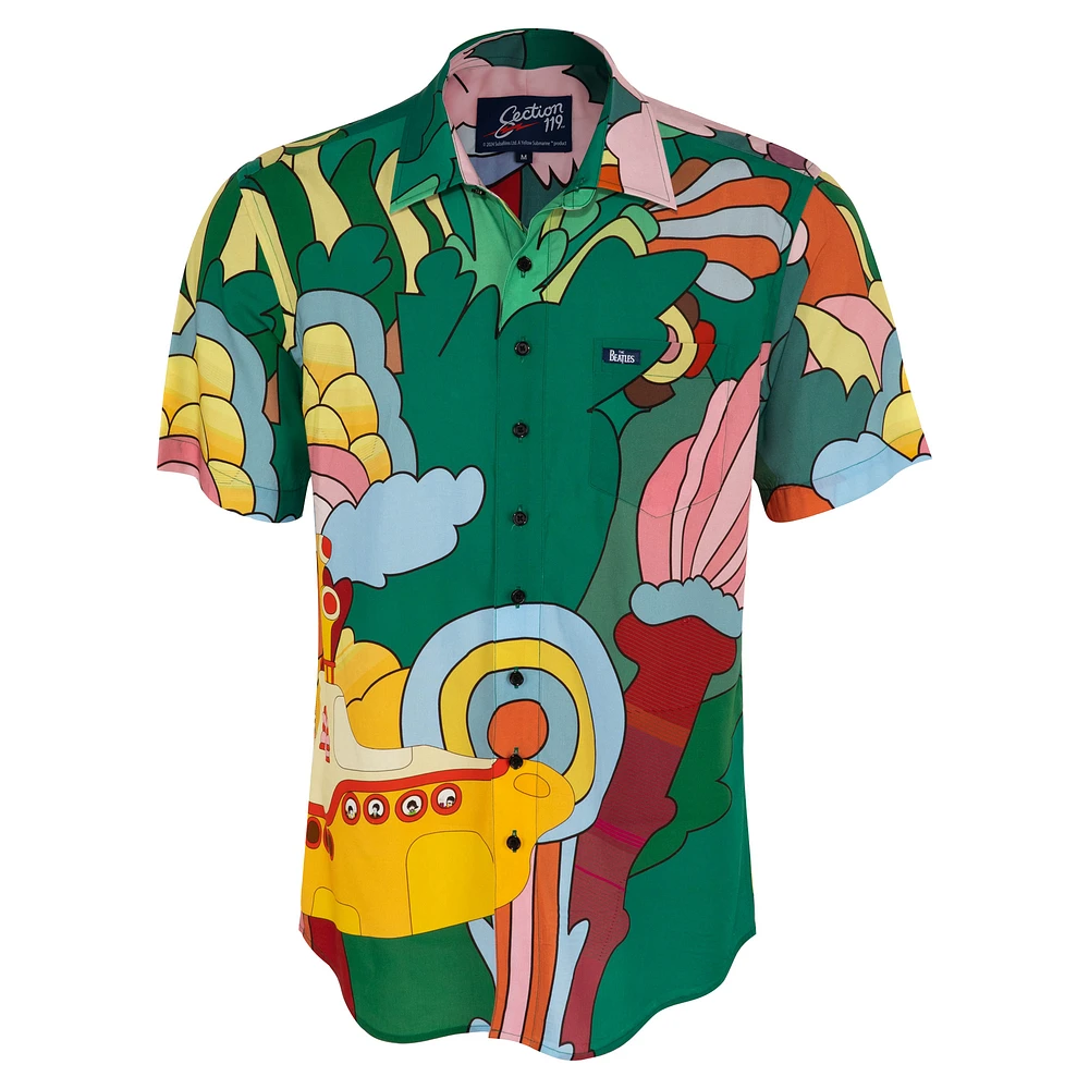 Men's Section 119 Green The Beatles Flowers Logo Button-Up Shirt