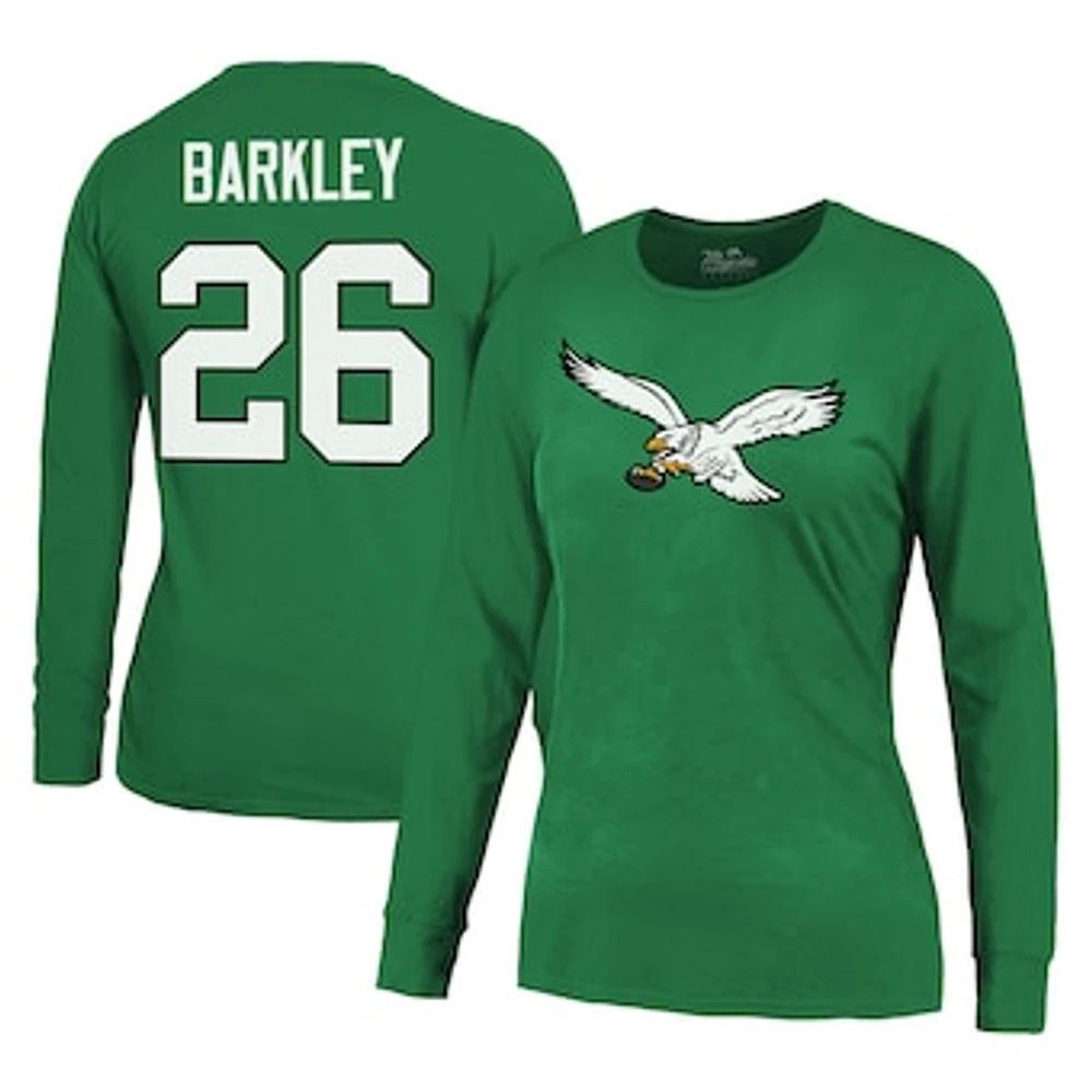 Women's Majestic Threads Saquon Barkley Midnight Green Philadelphia Eagles Name & Number Long Sleeve T-Shirt