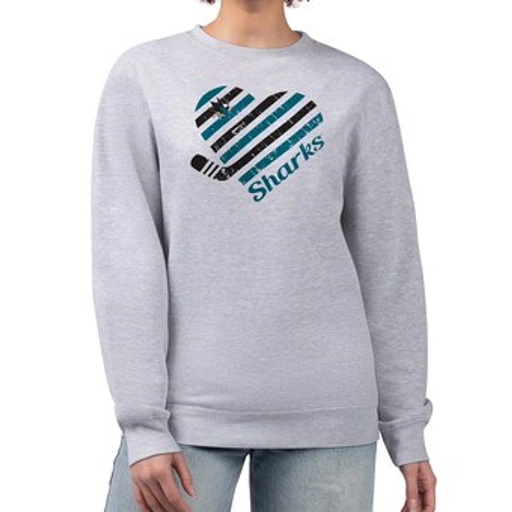 Women's G-III 4Her by Carl Banks Heather Gray San Jose Sharks Heart Graphic Pullover Sweatshirt