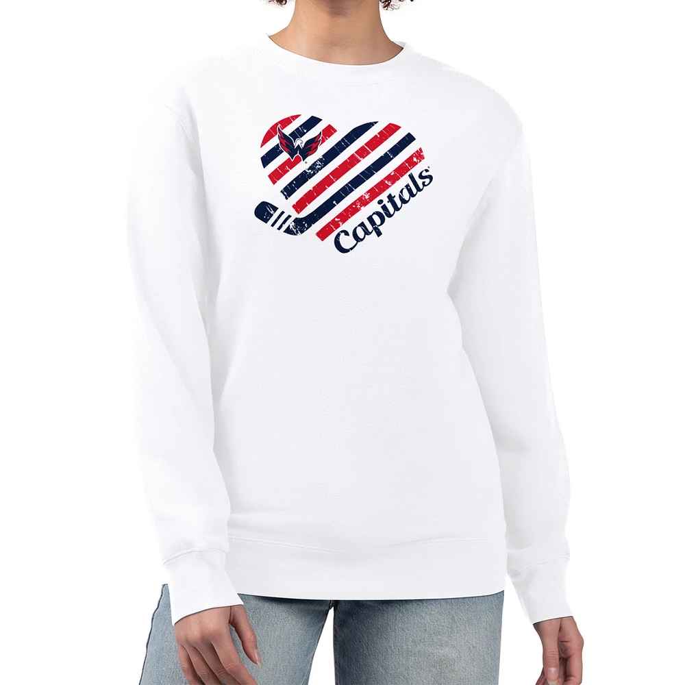 Women's G-III 4Her by Carl Banks White Washington Capitals Heart Graphic Pullover Sweatshirt