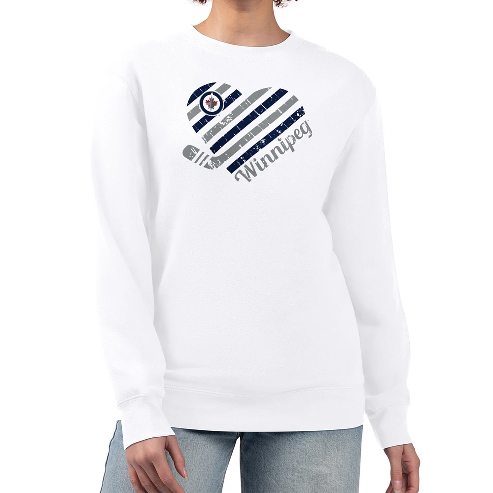 Women's G-III 4Her by Carl Banks White Winnipeg Jets Heart Graphic Pullover Sweatshirt