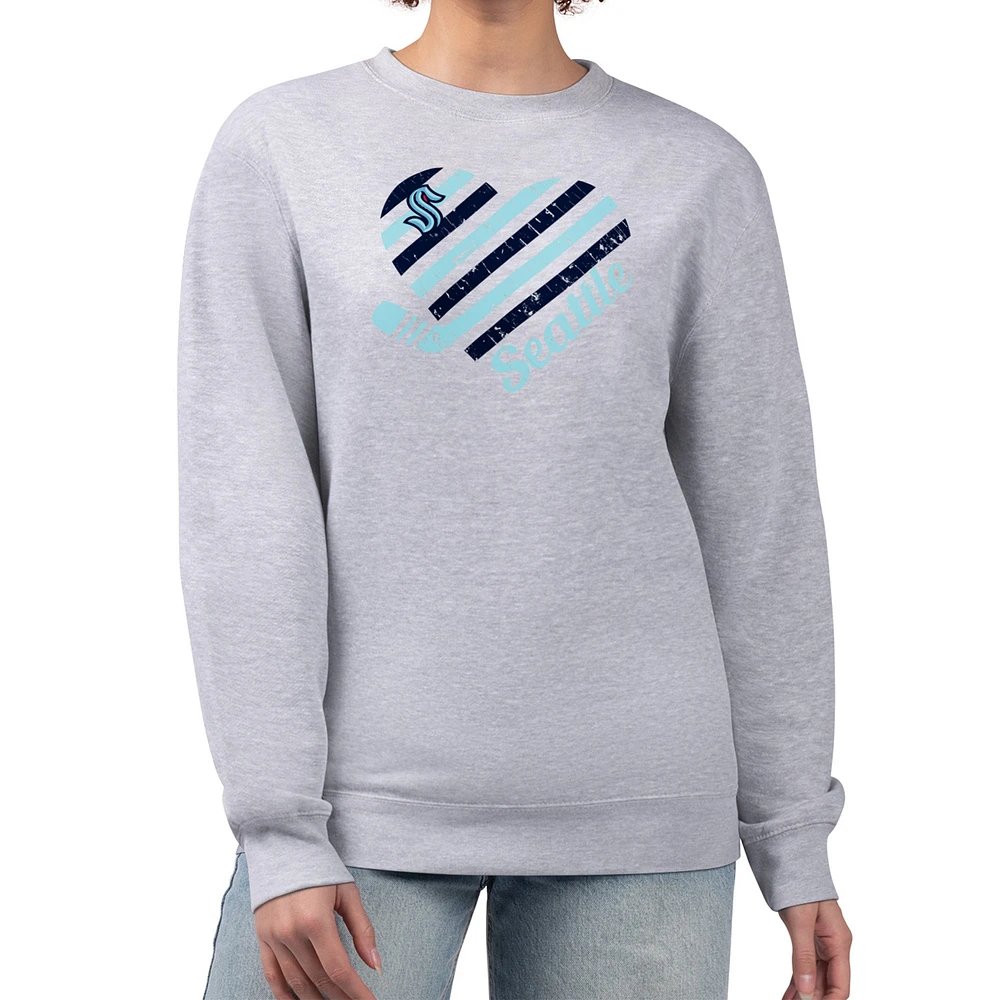 Women's G-III 4Her by Carl Banks Heather Gray Seattle Kraken Heart Graphic Pullover Sweatshirt