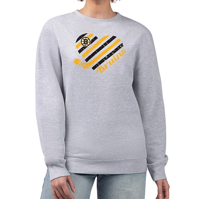 Women's G-III 4Her by Carl Banks Heather Gray Boston Bruins Heart Graphic Pullover Sweatshirt
