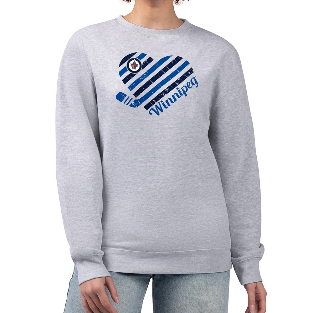 Women's G-III 4Her by Carl Banks Heather Gray Winnipeg Jets Heart Graphic Pullover Sweatshirt