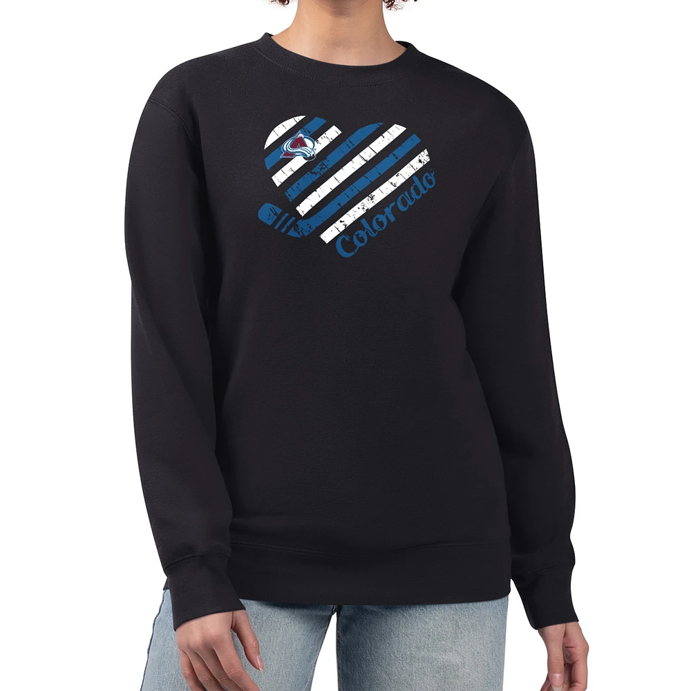 Women's G-III 4Her by Carl Banks Black Colorado Avalanche Heart Graphic Pullover Sweatshirt