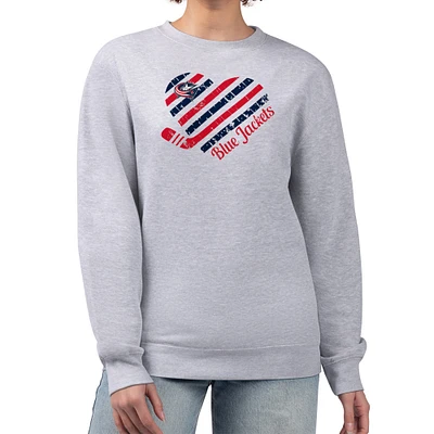 Women's G-III 4Her by Carl Banks Heather Gray Columbus Blue Jackets Heart Graphic Pullover Sweatshirt