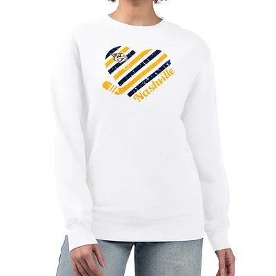 Women's G-III 4Her by Carl Banks White Nashville Predators Heart Graphic Pullover Sweatshirt