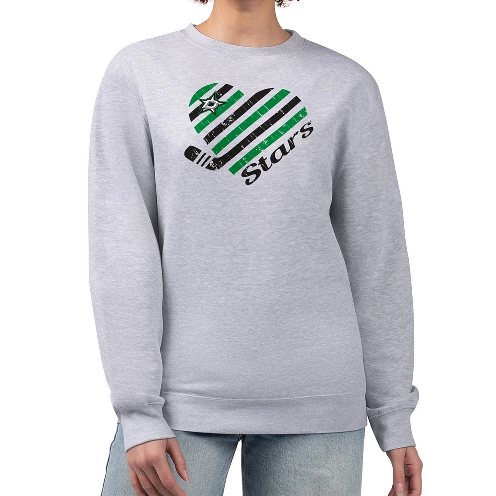 Women's G-III 4Her by Carl Banks Heather Gray Dallas Stars Heart Graphic Pullover Sweatshirt
