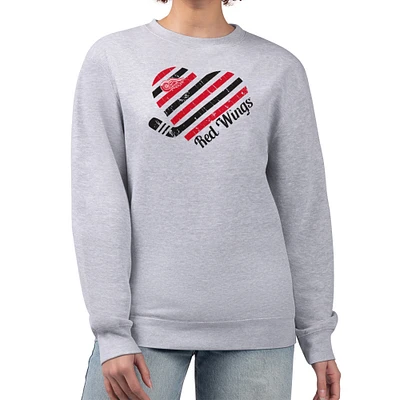 Women's G-III 4Her by Carl Banks Heather Gray Detroit Red Wings Heart Graphic Pullover Sweatshirt