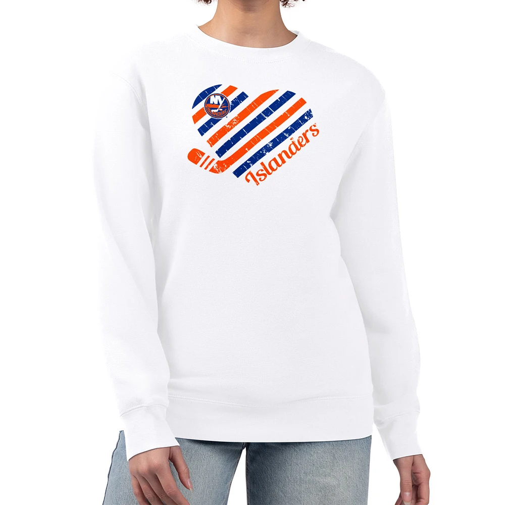 Women's G-III 4Her by Carl Banks White New York Islanders Heart Graphic Pullover Sweatshirt
