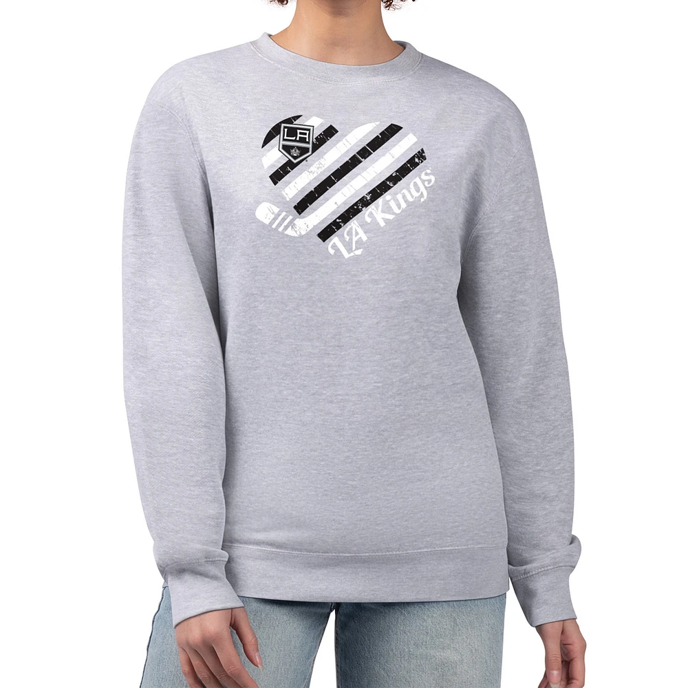 Women's G-III 4Her by Carl Banks Heather Gray Los Angeles Kings Heart Graphic Pullover Sweatshirt