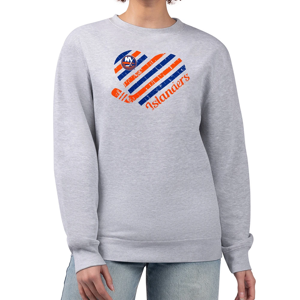 Women's G-III 4Her by Carl Banks Heather Gray New York Islanders Heart Graphic Pullover Sweatshirt