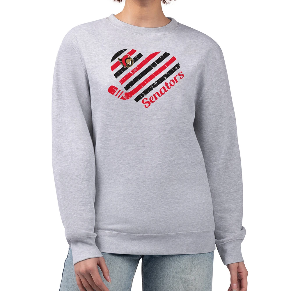 Women's G-III 4Her by Carl Banks Heather Gray Ottawa Senators Heart Graphic Pullover Sweatshirt
