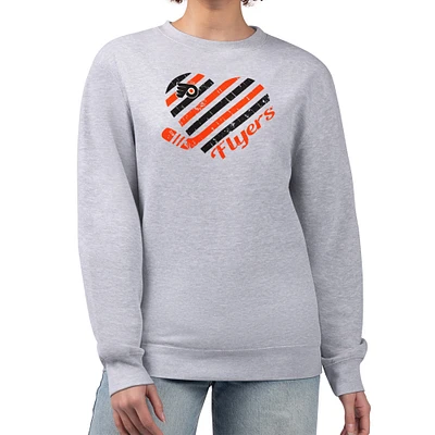 Women's G-III 4Her by Carl Banks Heather Gray Philadelphia Flyers Heart Graphic Pullover Sweatshirt