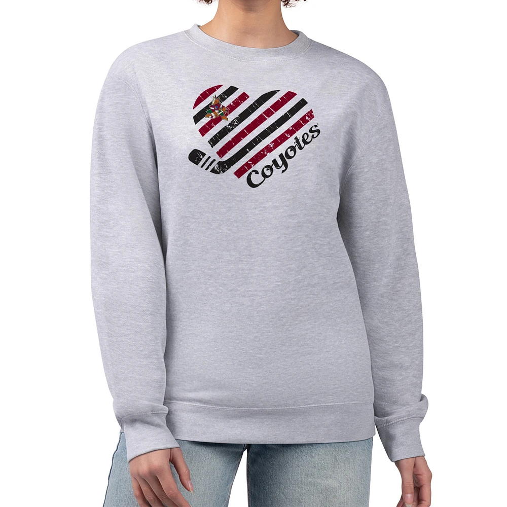 Women's G-III 4Her by Carl Banks Heather Gray Arizona Coyotes Heart Graphic Pullover Sweatshirt