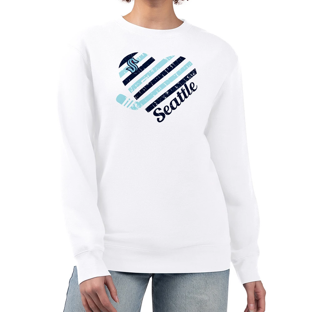 Women's G-III 4Her by Carl Banks White Seattle Kraken Heart Graphic Pullover Sweatshirt