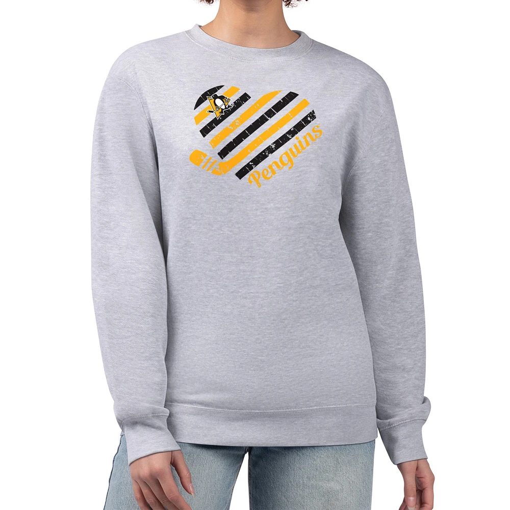 Women's G-III 4Her by Carl Banks Heather Gray Pittsburgh Penguins Heart Graphic Pullover Sweatshirt