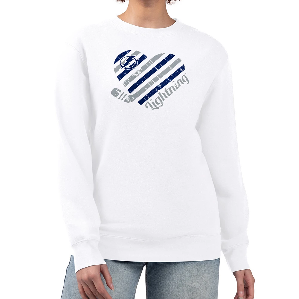 Women's G-III 4Her by Carl Banks White Tampa Bay Lightning Heart Graphic Pullover Sweatshirt