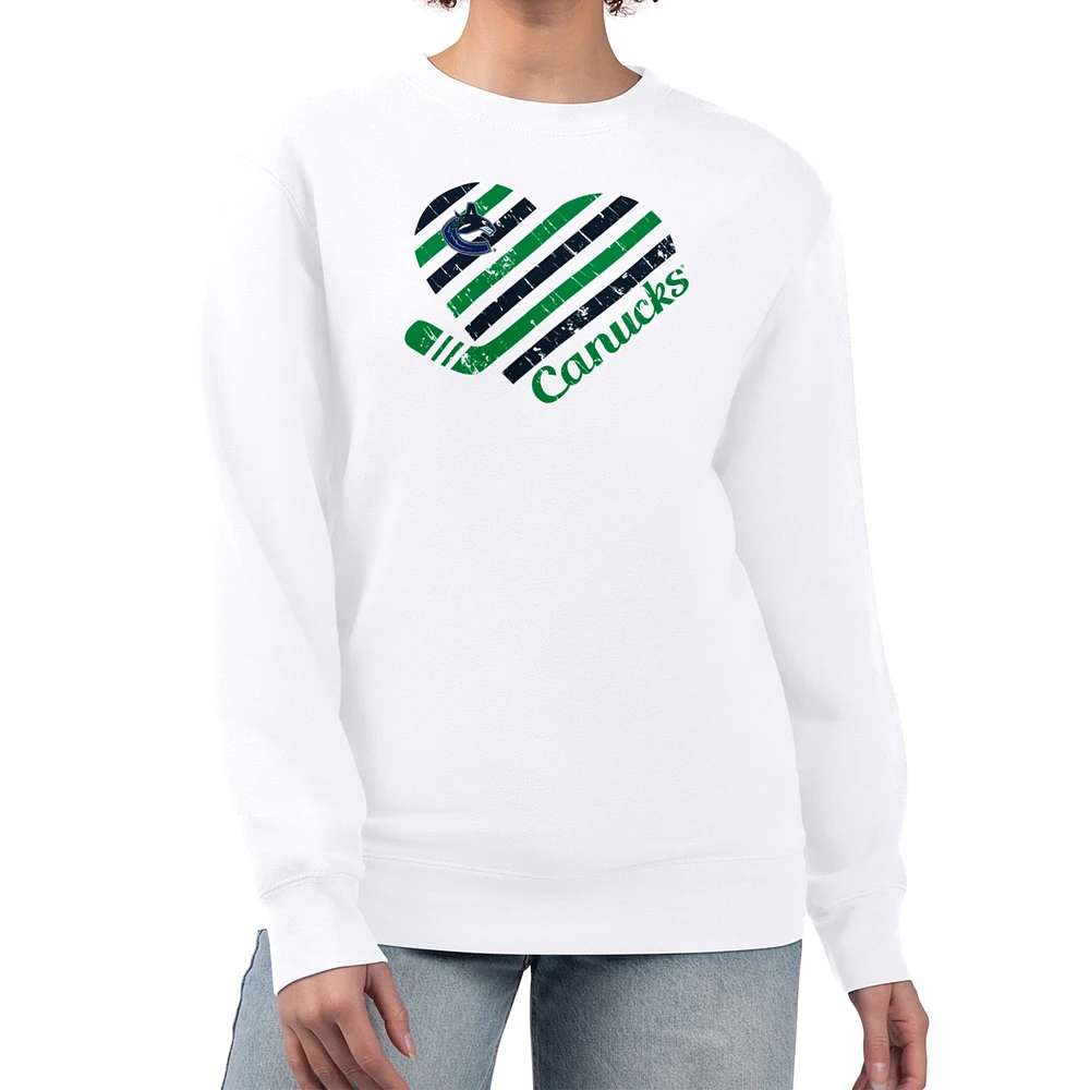 Women's G-III 4Her by Carl Banks White Vancouver Canucks Heart Graphic Pullover Sweatshirt