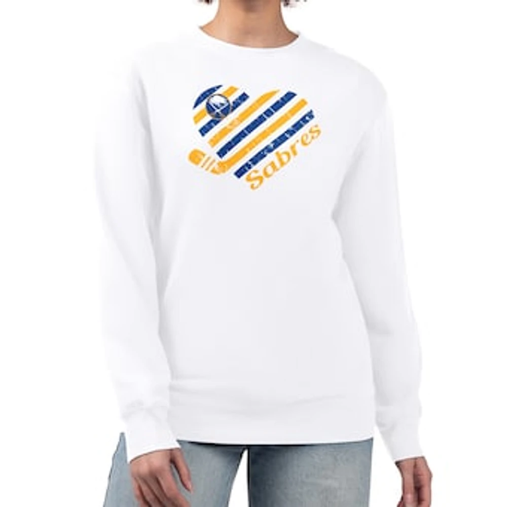 Women's G-III 4Her by Carl Banks White Buffalo Sabres Heart Graphic Pullover Sweatshirt