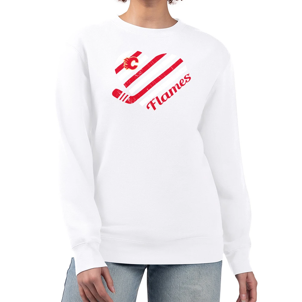 Women's G-III 4Her by Carl Banks White Calgary Flames Heart Graphic Pullover Sweatshirt