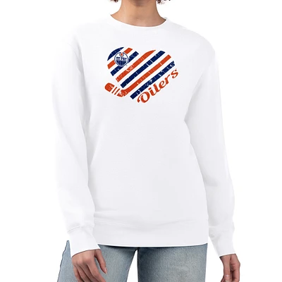 Women's G-III 4Her by Carl Banks White Edmonton Oilers Heart Graphic Pullover Sweatshirt