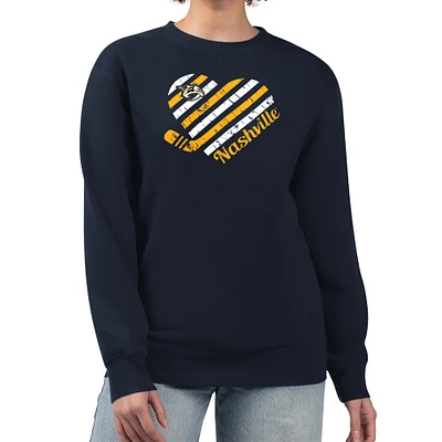 Women's G-III 4Her by Carl Banks Navy Nashville Predators Heart Graphic Pullover Sweatshirt