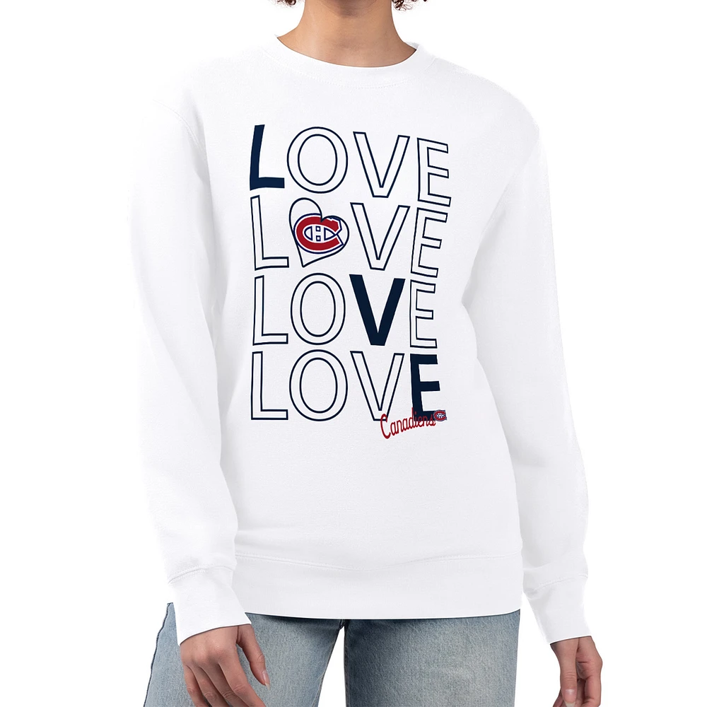 Women's G-III 4Her by Carl Banks White Montreal Canadiens Lots Of Love Team Logo Graphic Pullover Sweatshirt