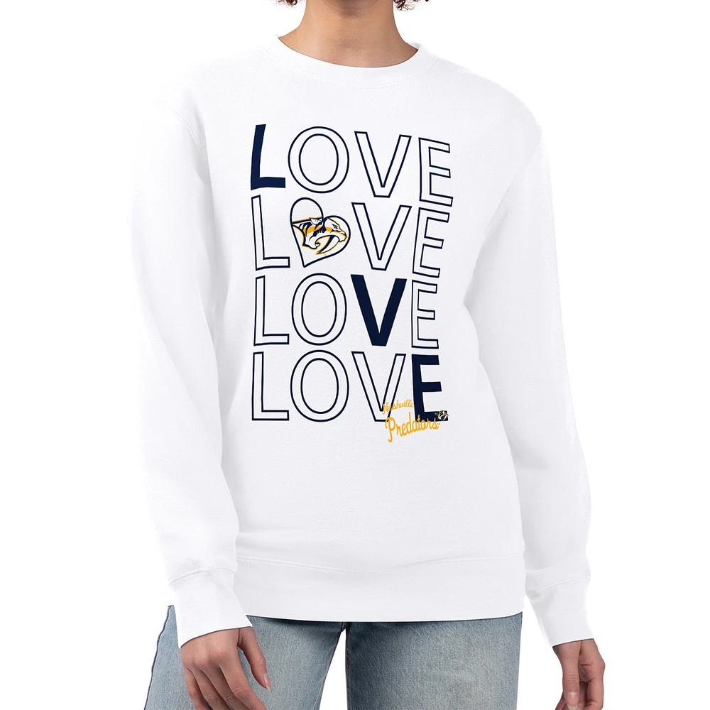 Women's G-III 4Her by Carl Banks White Nashville Predators Lots Of Love Team Logo Graphic Pullover Sweatshirt