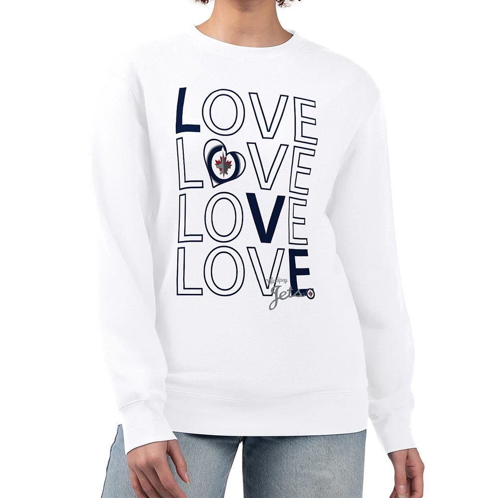 Women's G-III 4Her by Carl Banks White Winnipeg Jets Lots Of Love Team Logo Graphic Pullover Sweatshirt