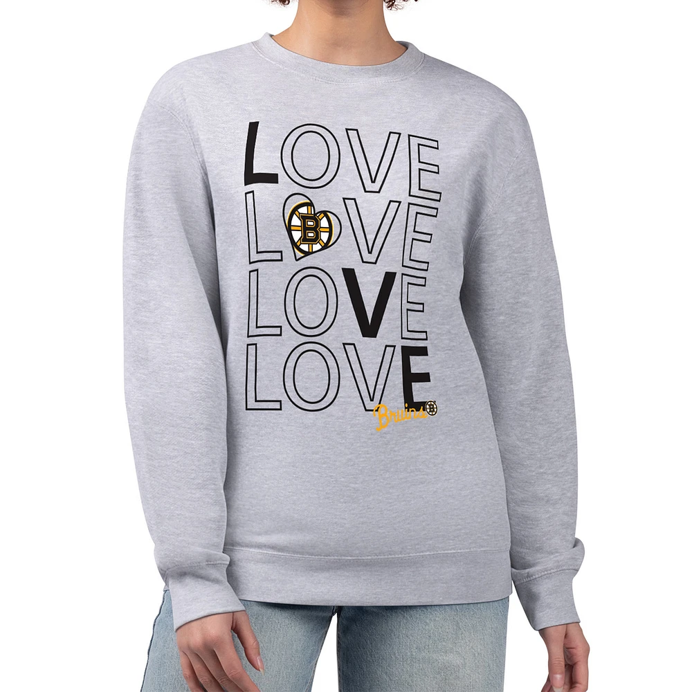 Women's G-III 4Her by Carl Banks Heather Gray Boston Bruins Lots Of Love Team Logo Graphic Pullover Sweatshirt