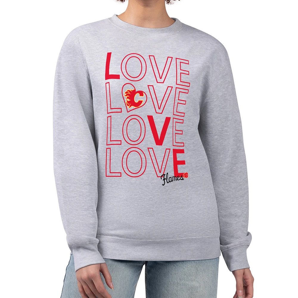 Women's G-III 4Her by Carl Banks Heather Gray Calgary Flames Lots Of Love Team Logo Graphic Pullover Sweatshirt