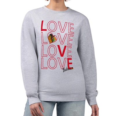 Women's G-III 4Her by Carl Banks Heather Gray Chicago Blackhawks Lots Of Love Team Logo Graphic Pullover Sweatshirt