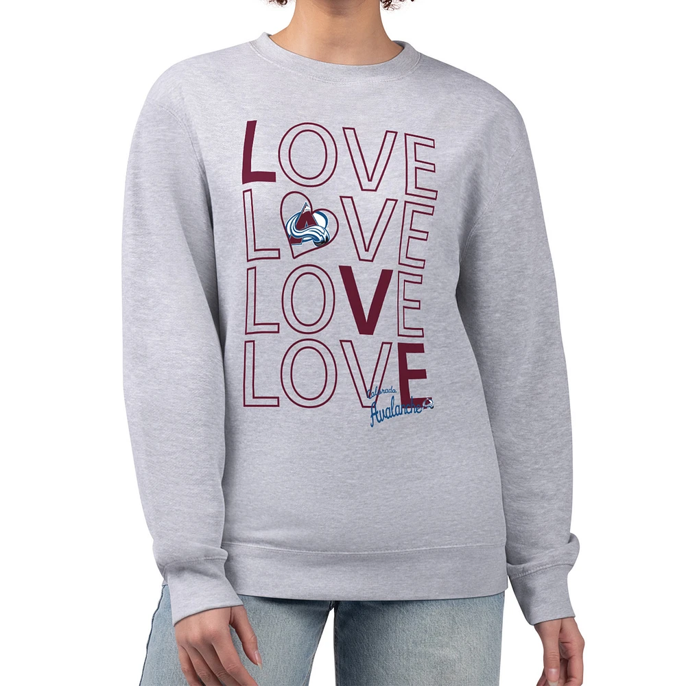 Women's G-III 4Her by Carl Banks Heather Gray Colorado Avalanche Lots Of Love Team Logo Graphic Pullover Sweatshirt