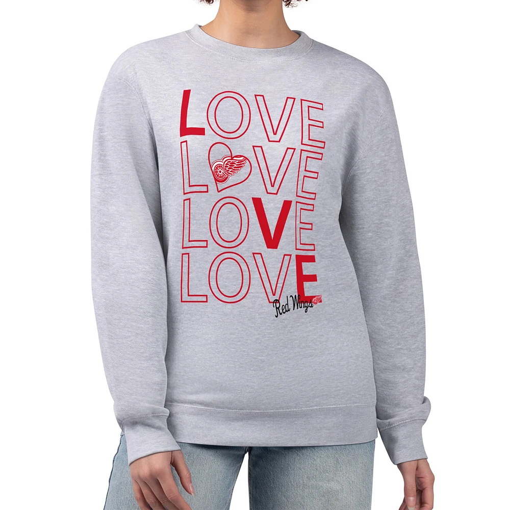 Women's G-III 4Her by Carl Banks Heather Gray Detroit Red Wings Lots Of Love Team Logo Graphic Pullover Sweatshirt