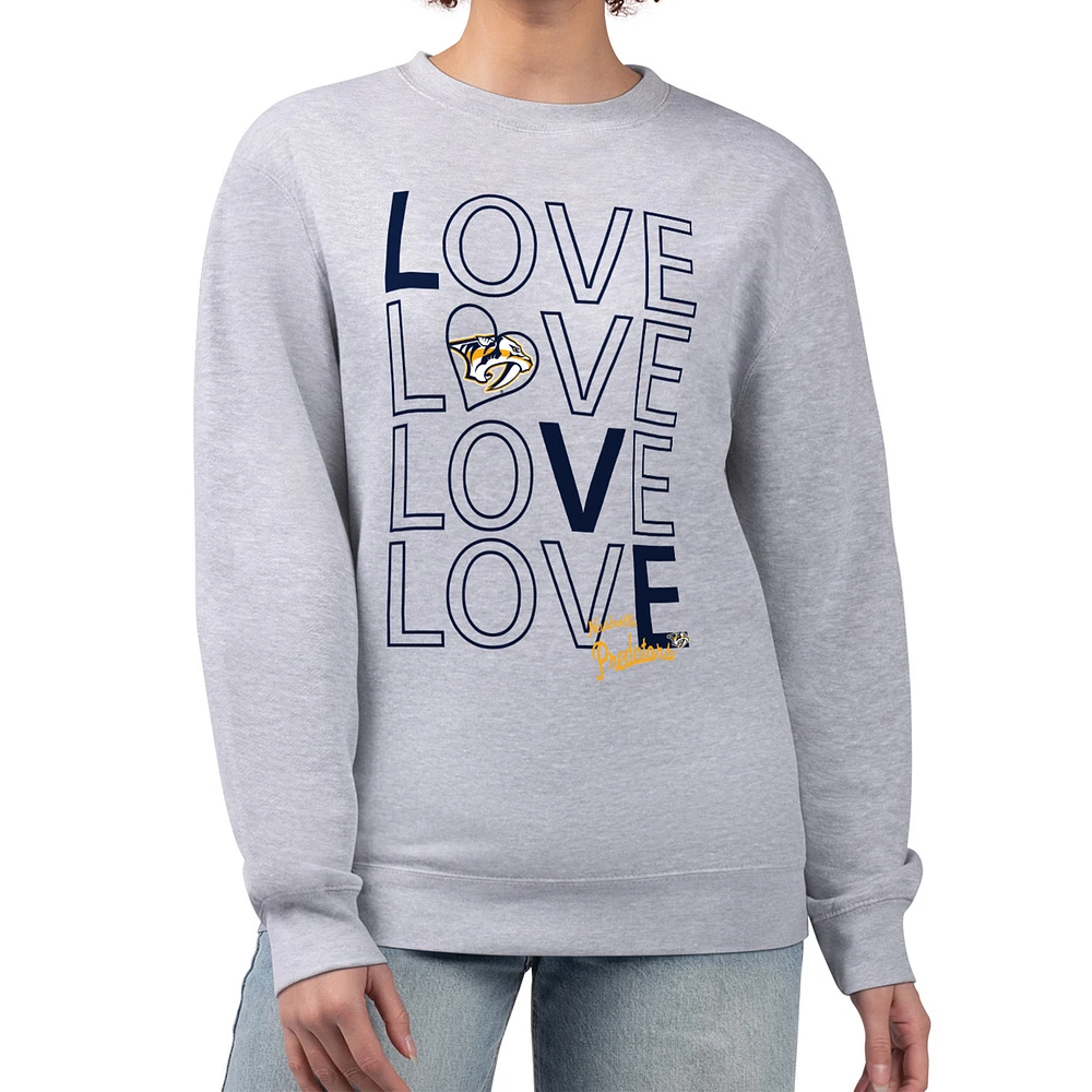 Women's G-III 4Her by Carl Banks Heather Gray Nashville Predators Lots Of Love Team Logo Graphic Pullover Sweatshirt