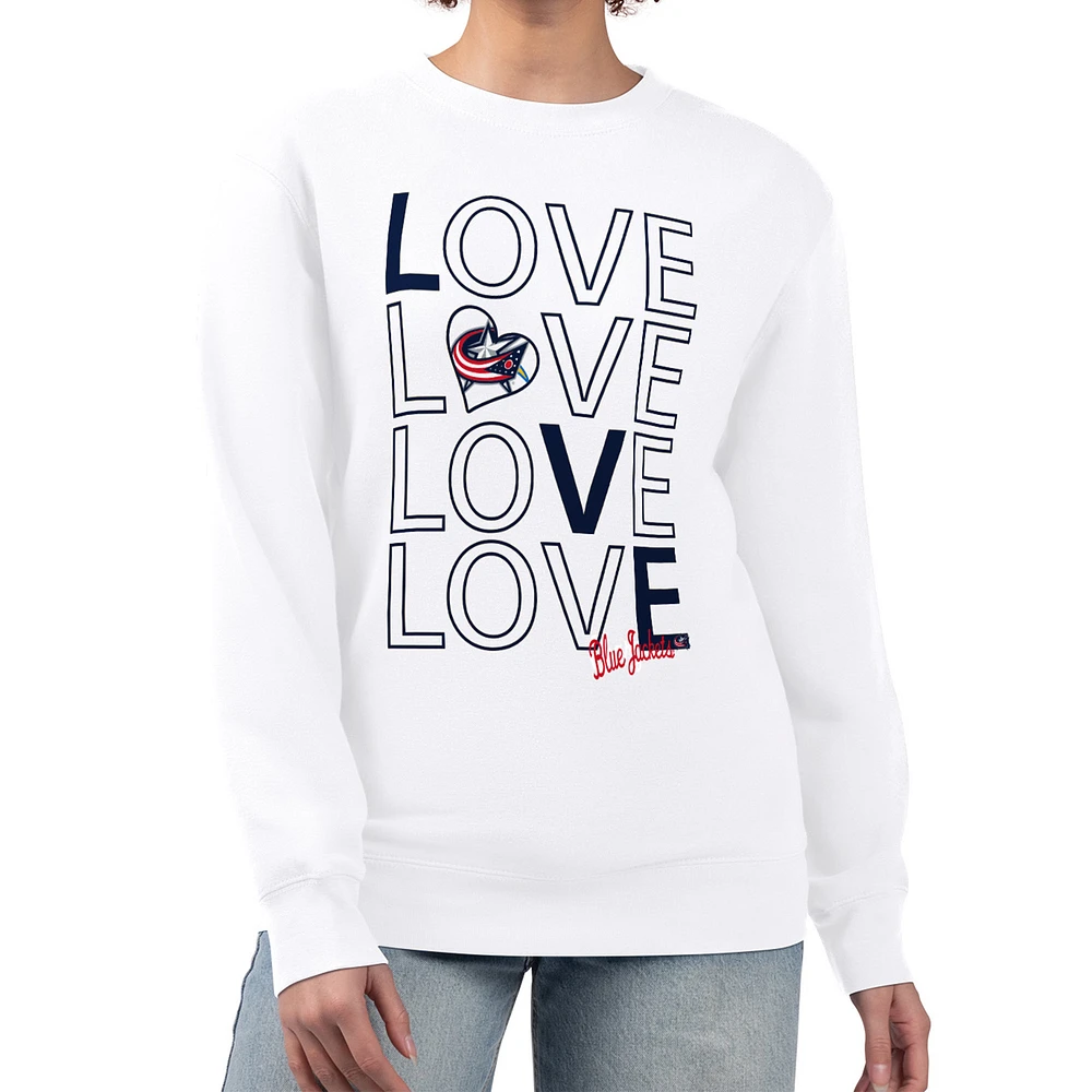 Women's G-III 4Her by Carl Banks White Columbus Blue Jackets Lots Of Love Team Logo Graphic Pullover Sweatshirt
