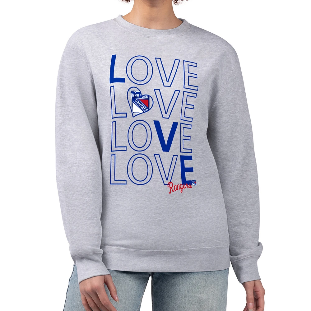 Women's G-III 4Her by Carl Banks Heather Gray New York Rangers Lots Of Love Team Logo Graphic Pullover Sweatshirt