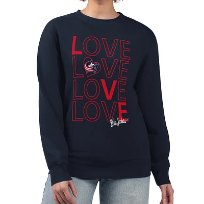 Women's G-III 4Her by Carl Banks Navy Columbus Blue Jackets Lots Of Love Team Logo Graphic Pullover Sweatshirt