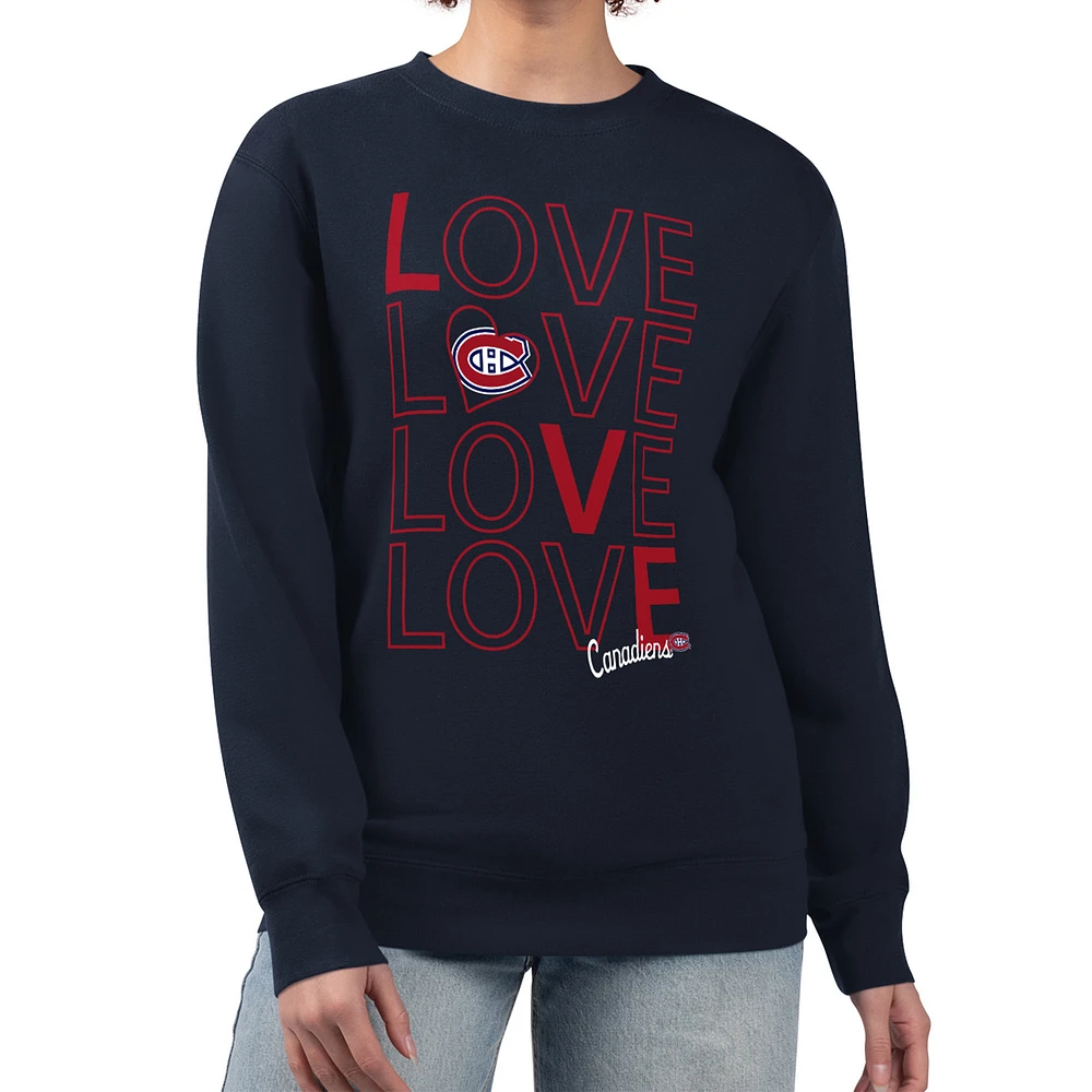 Women's G-III 4Her by Carl Banks Navy Montreal Canadiens Lots Of Love Team Logo Graphic Pullover Sweatshirt
