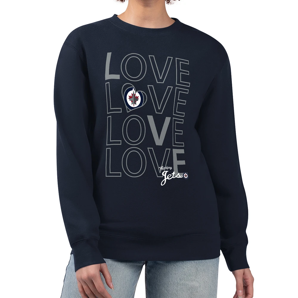 Women's G-III 4Her by Carl Banks Navy Winnipeg Jets Lots Of Love Team Logo Graphic Pullover Sweatshirt