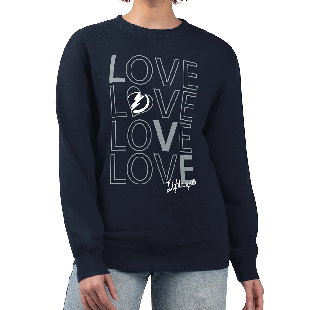 Women's G-III 4Her by Carl Banks Navy Tampa Bay Lightning Lots Of Love Team Logo Graphic Pullover Sweatshirt