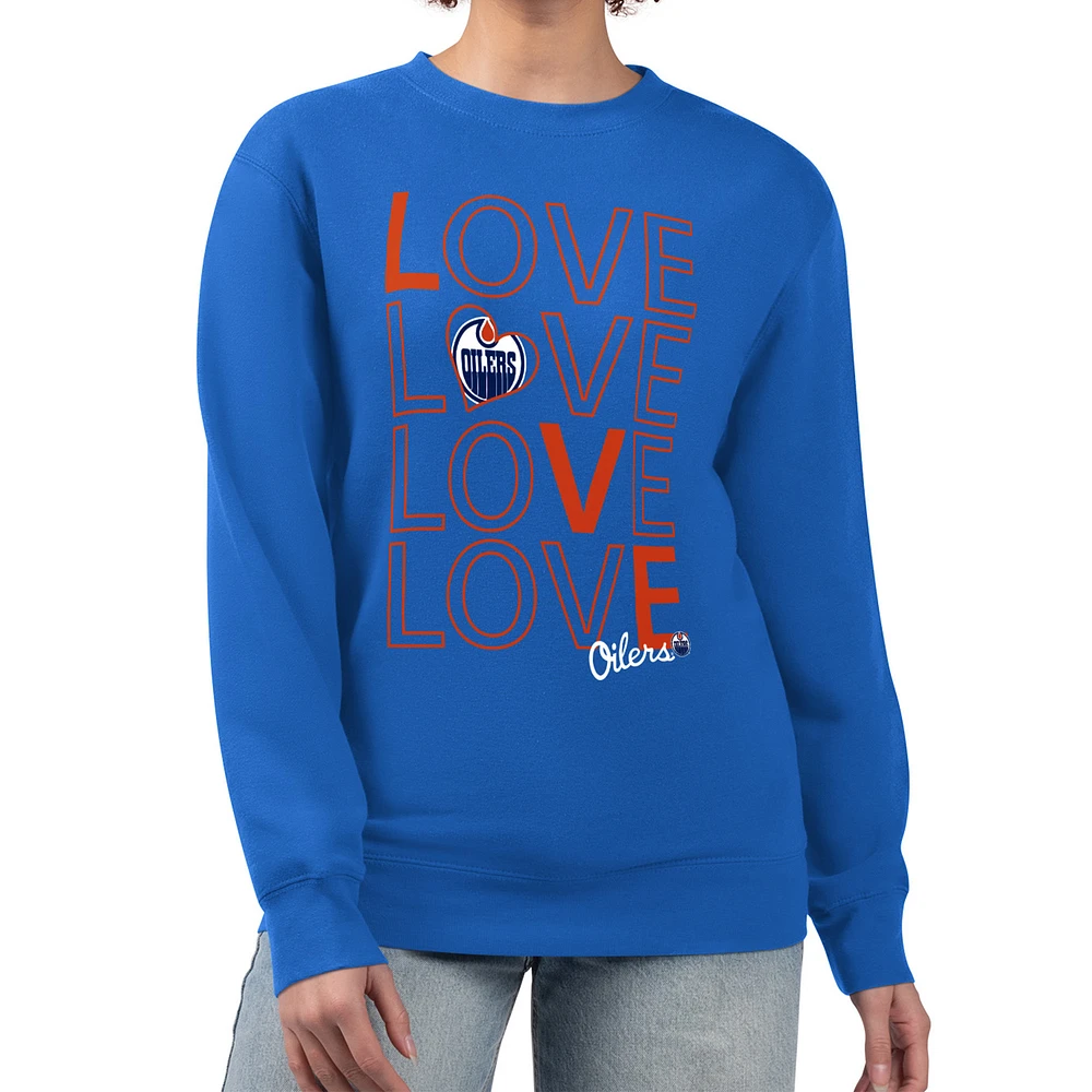 Women's G-III 4Her by Carl Banks Royal Edmonton Oilers Lots Of Love Team Logo Graphic Pullover Sweatshirt